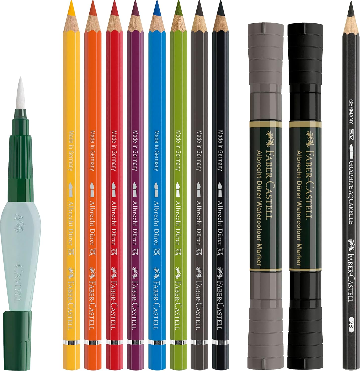 Faber-Castell Discovery Set Albrecht Durer Wateroplosbare Art Set, 12 stuks, Artist Supplies, Aquarel Kleurpotloden, Aquarel Markers Pennen, Waterborstel, Kunstenaar Set, Thuis, School, Art Studio