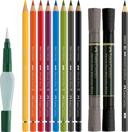 Faber-Castell Discovery Set Albrecht Durer Wateroplosbare Art Set, 12 stuks, Artist Supplies, Aquarel Kleurpotloden, Aquarel Markers Pennen, Waterborstel, Kunstenaar Set, Thuis, School, Art Studio
