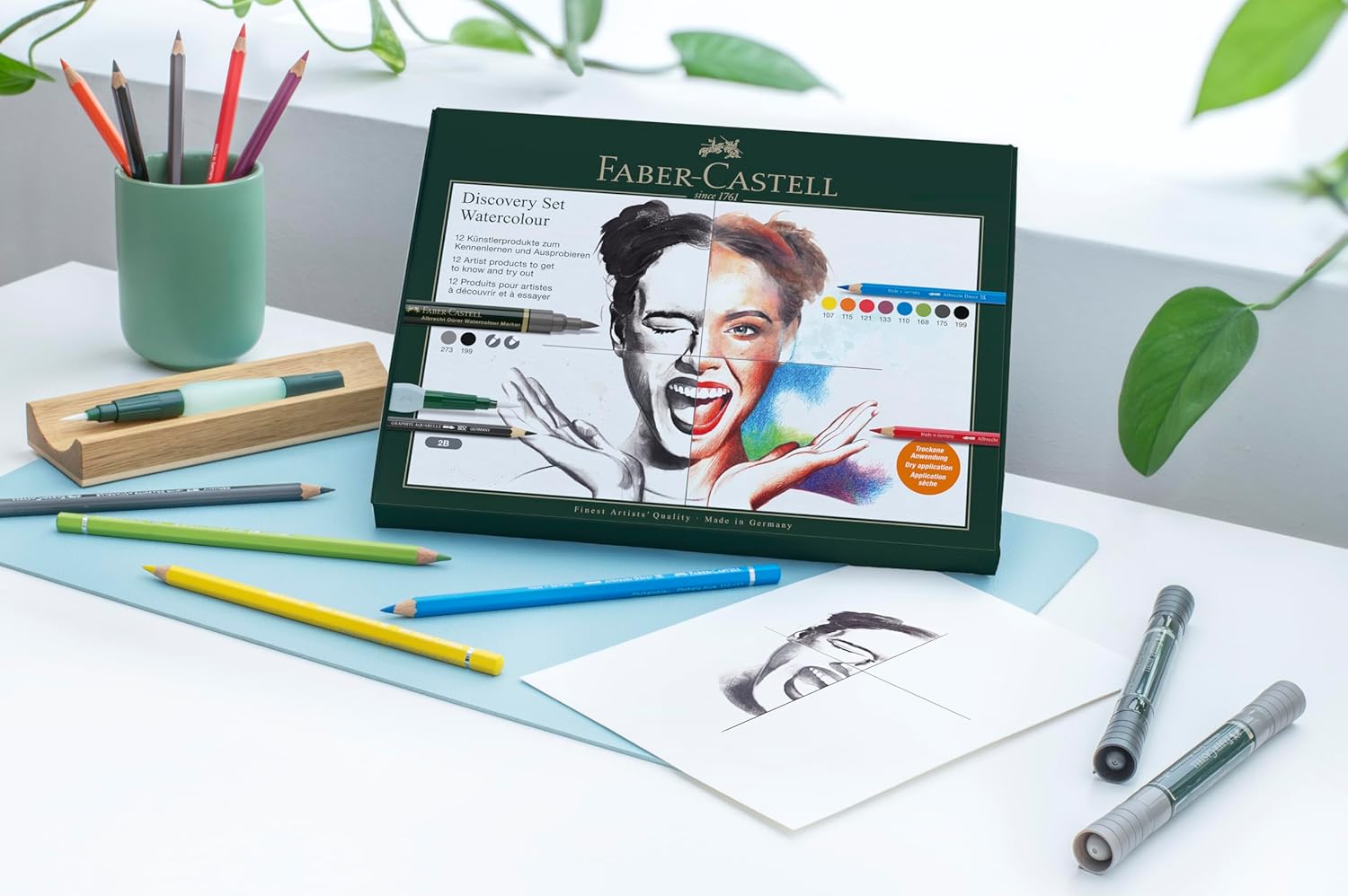 Faber-Castell Discovery Set Albrecht Durer Wateroplosbare Art Set, 12 stuks, Artist Supplies, Aquarel Kleurpotloden, Aquarel Markers Pennen, Waterborstel, Kunstenaar Set, Thuis, School, Art Studio