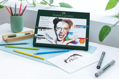 Faber-Castell Discovery Set Albrecht Durer Wateroplosbare Art Set, 12 stuks, Artist Supplies, Aquarel Kleurpotloden, Aquarel Markers Pennen, Waterborstel, Kunstenaar Set, Thuis, School, Art Studio