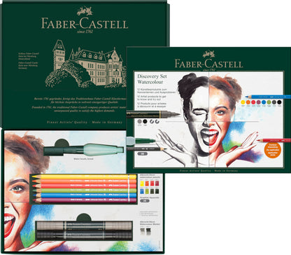 Faber-Castell Discovery Set Albrecht Durer Wateroplosbare Art Set, 12 stuks, Artist Supplies, Aquarel Kleurpotloden, Aquarel Markers Pennen, Waterborstel, Kunstenaar Set, Thuis, School, Art Studio