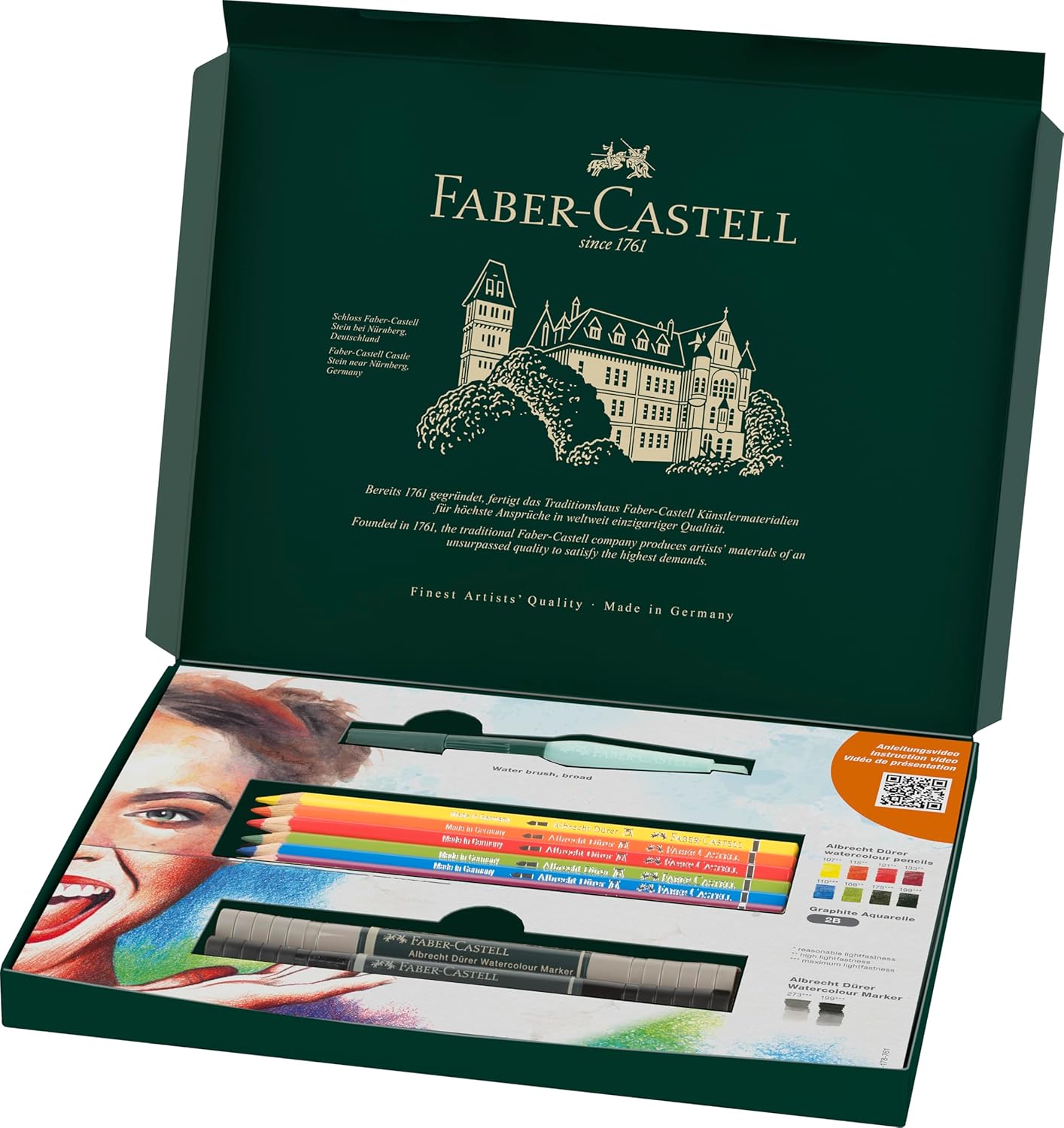 Faber-Castell Discovery Set Albrecht Durer Wateroplosbare Art Set, 12 stuks, Artist Supplies, Aquarel Kleurpotloden, Aquarel Markers Pennen, Waterborstel, Kunstenaar Set, Thuis, School, Art Studio
