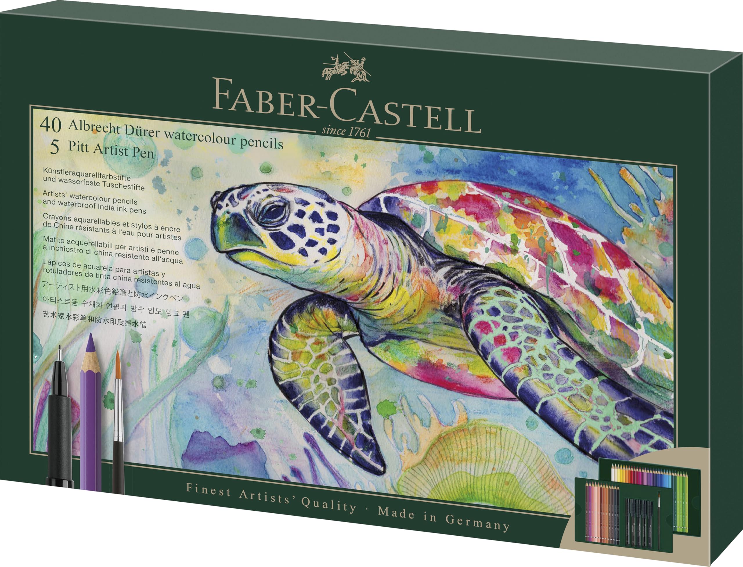 Faber-Castell Albrecht Dürer & Pitt Pen cadeauset, 46-delige set, tekenen, kleuren, verf, penseel, schets, potloden, pennen, school & kantoor, kunstenaarsbenodigdheden. Kunstproduct, papieren blok