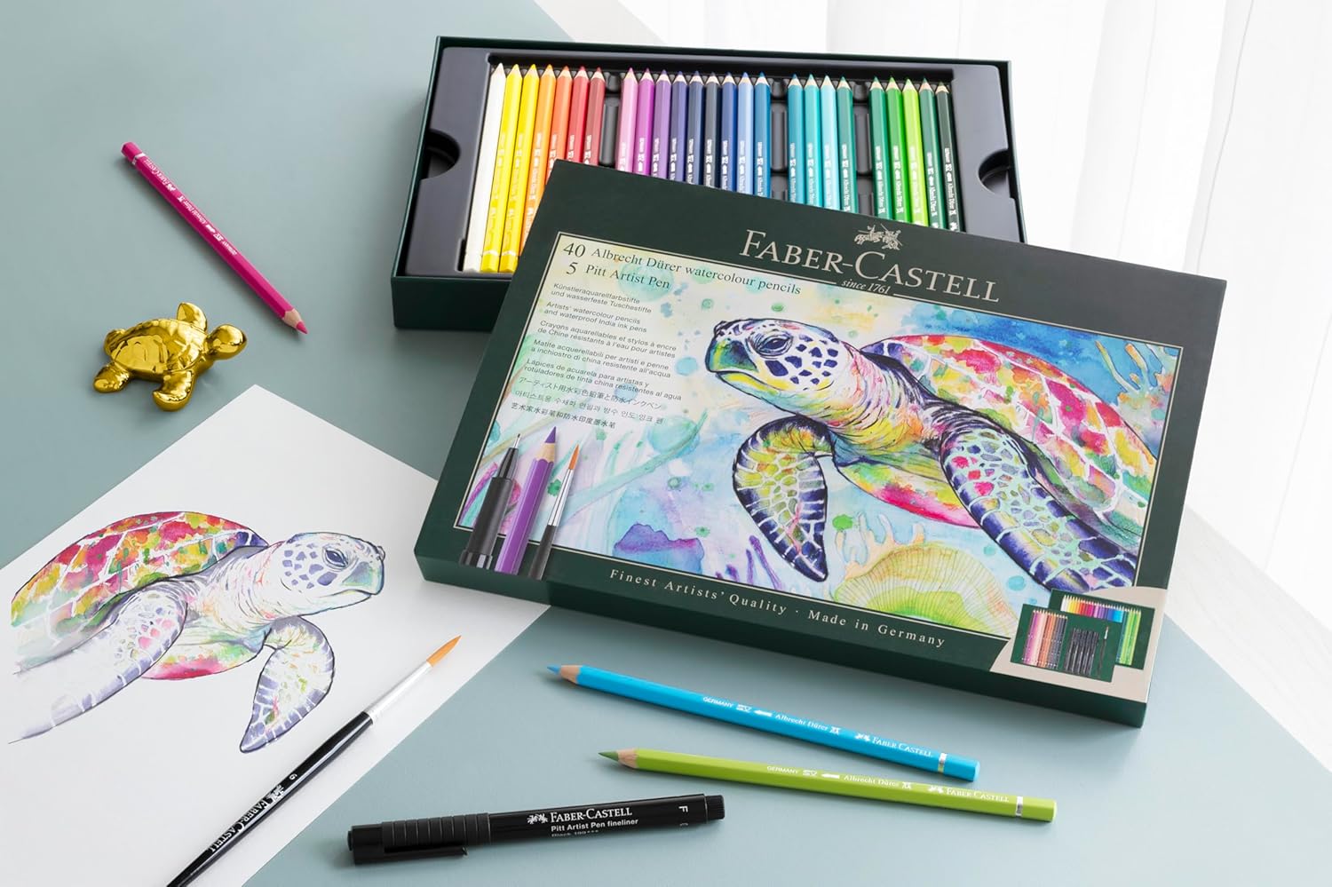 Faber-Castell Albrecht Dürer & Pitt Pen cadeauset, 46-delige set, tekenen, kleuren, verf, penseel, schets, potloden, pennen, school & kantoor, kunstenaarsbenodigdheden. Kunstproduct, papieren blok