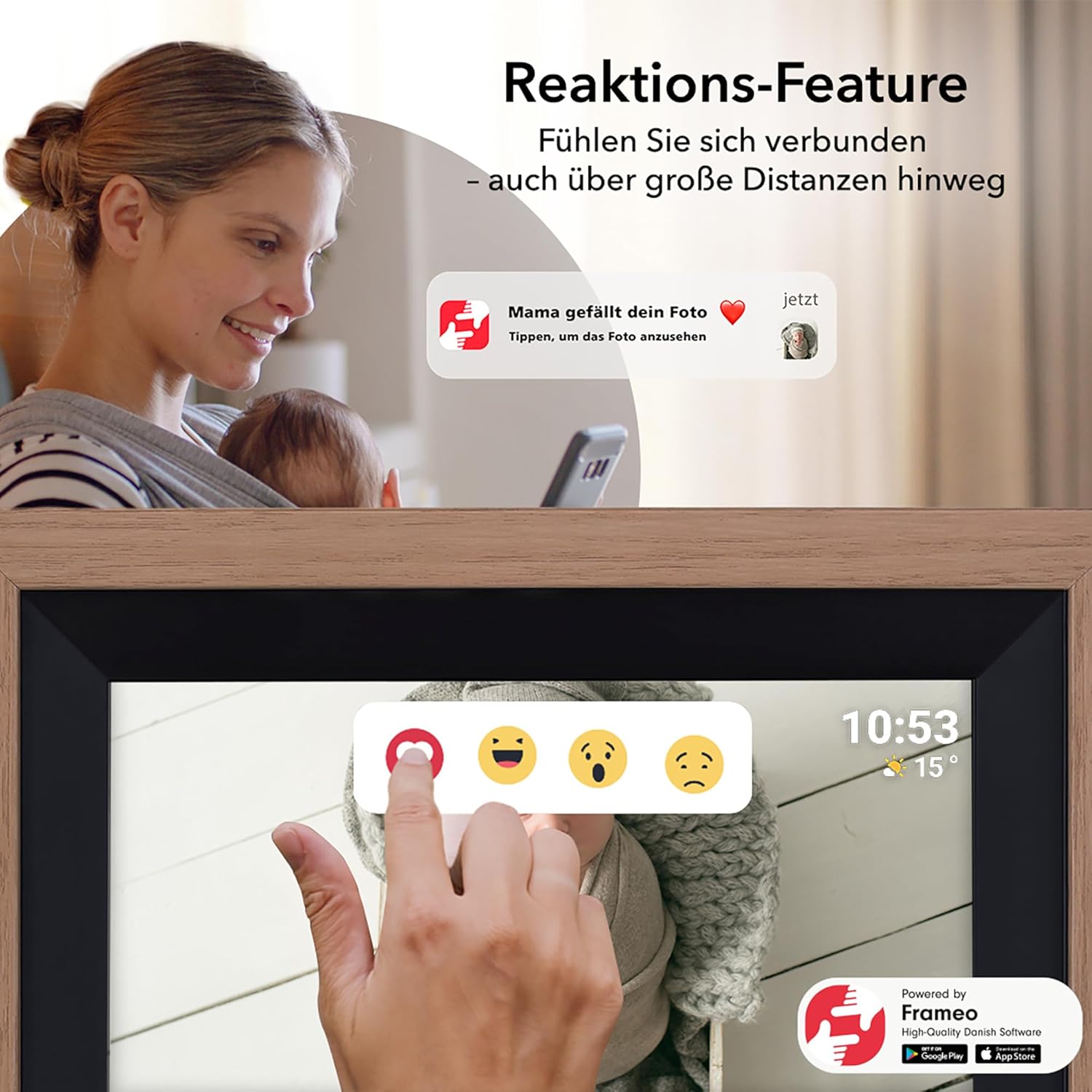 Rollei - Smarter Picture Frame - 10 Diagonal - Wifi - App Control - Wood Frame - Model 105 - 10.1