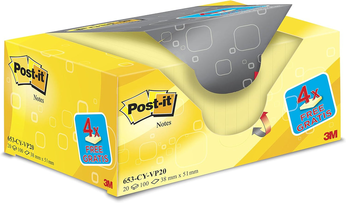 Post-it 38 x 51 mm "Value Pack" Notes - Canary Yellow (Pack of 20