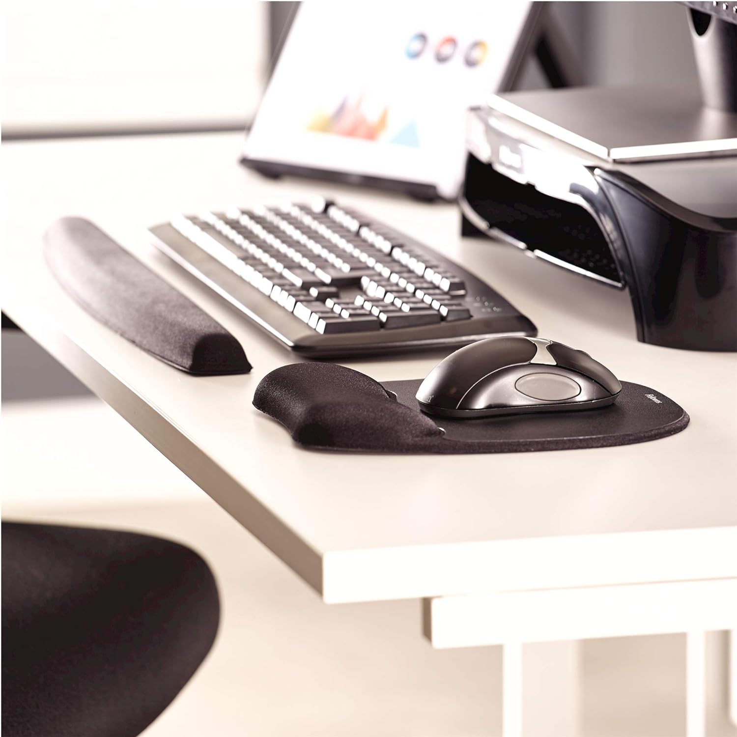 Fellowes Premium Height Adjustable Mouse Pad/Wrist Support - Graphite & 9178201 - Ergo Mouss' Keyboard Wrist Rest - Black - Pack of 1