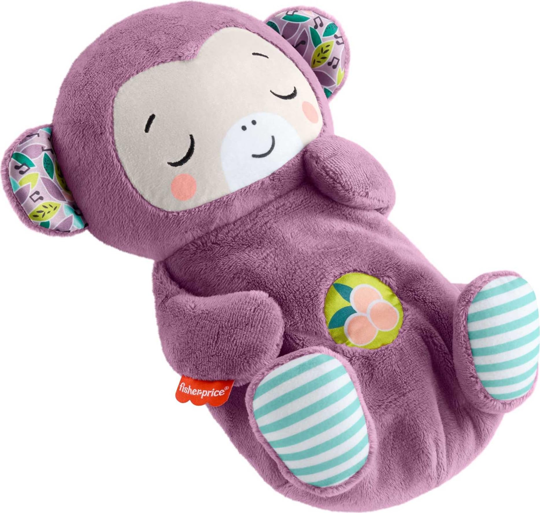 Fisher-Price Baby Toy Soothe ‘n Snuggle Purple Monkey Plush Portable Sound Machine with Breathing Motion & Lights for Newborns Ages 0+ Months, JLH41