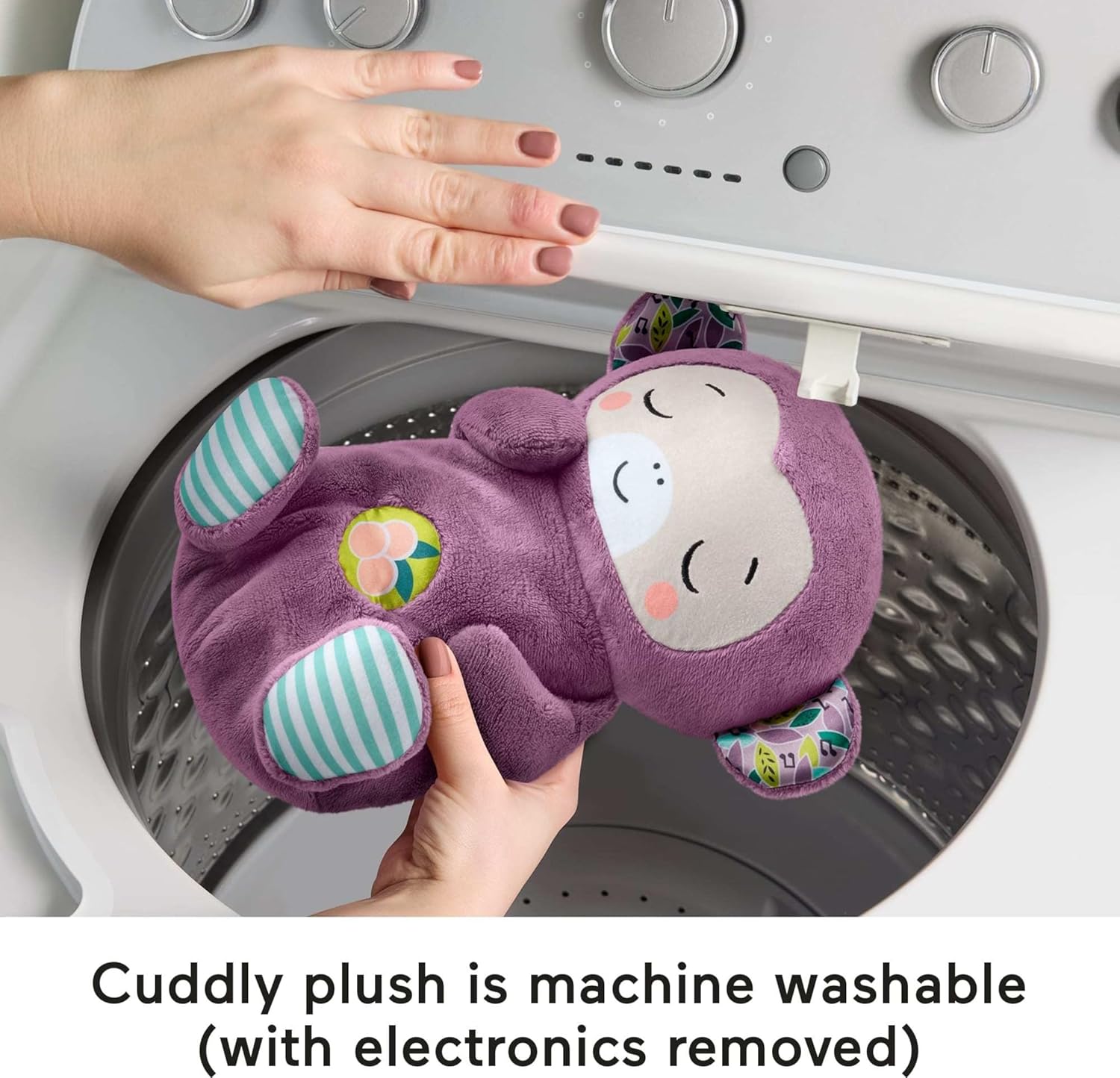 Fisher-Price Baby Toy Soothe ‘n Snuggle Purple Monkey Plush Portable Sound Machine with Breathing Motion & Lights for Newborns Ages 0+ Months, JLH41