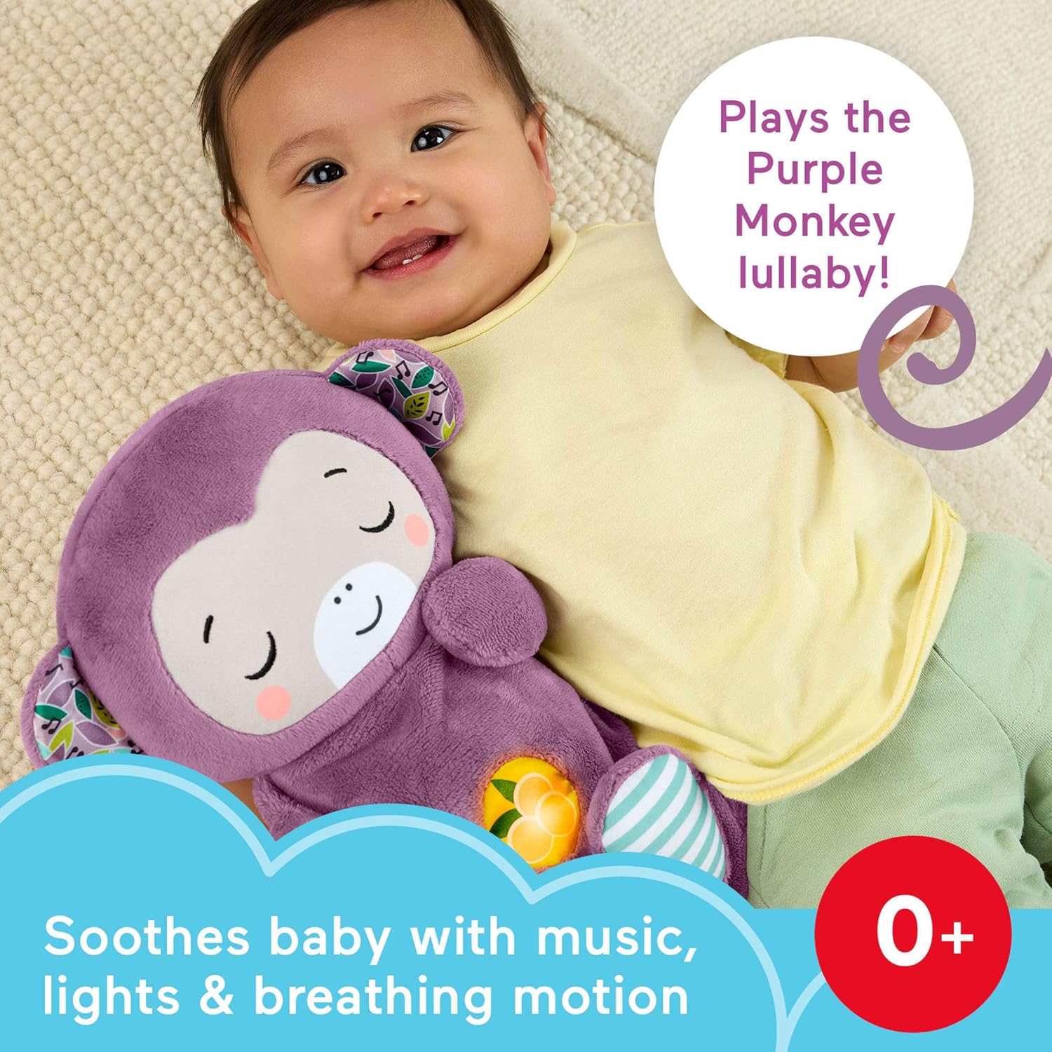 Fisher-Price Baby Toy Soothe ‘n Snuggle Purple Monkey Plush Portable Sound Machine with Breathing Motion & Lights for Newborns Ages 0+ Months, JLH41