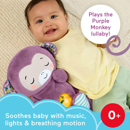 Fisher-Price Baby Toy Soothe ‘n Snuggle Purple Monkey Plush Portable Sound Machine with Breathing Motion & Lights for Newborns Ages 0+ Months, JLH41