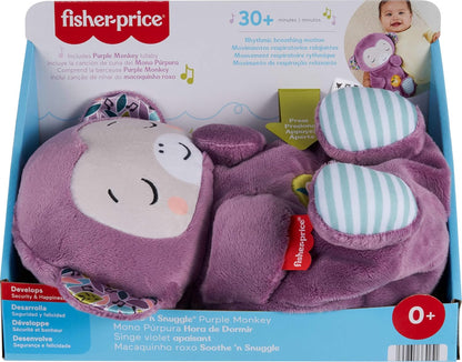 Fisher-Price Baby Toy Soothe ‘n Snuggle Purple Monkey Plush Portable Sound Machine with Breathing Motion & Lights for Newborns Ages 0+ Months, JLH41