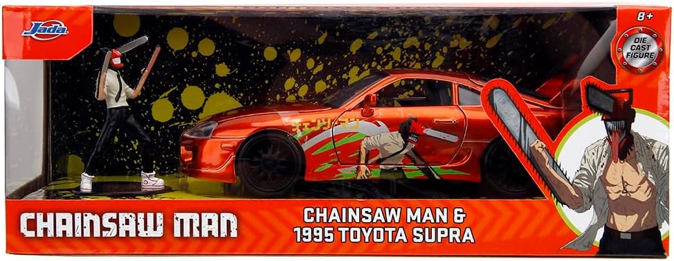 Jada Toys Chainsaw Man Auto Toyota Supra 1995 (20 cm) mit Chainsaw Man Figur (7 cm) - Modellauto mit Teilen zum Öffnen, Spielzeug-Set aus Metall für Fans und Sammler ab 8 Jahre
