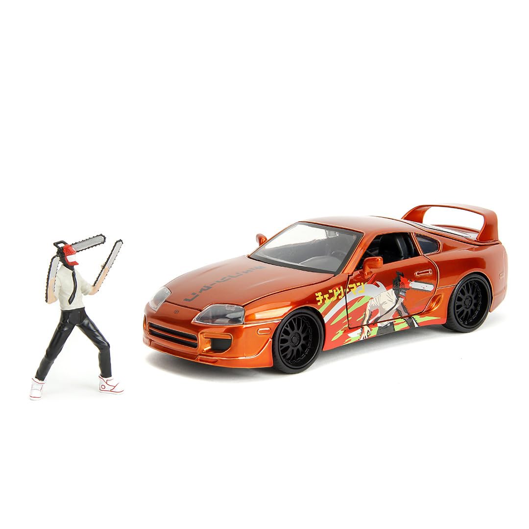 Jada Toys Chainsaw Man Auto Toyota Supra 1995 (20 cm) mit Chainsaw Man Figur (7 cm) - Modellauto mit Teilen zum Öffnen, Spielzeug-Set aus Metall für Fans und Sammler ab 8 Jahre