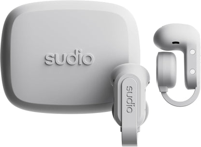 Sudio B3 Snow White - The Open Air Ear Clip. Made of recycled plastic. Open earphone, bone conduction technology, Bluetooth 5.4, water resistance IPX4, long playing time of a total of 24 hours.