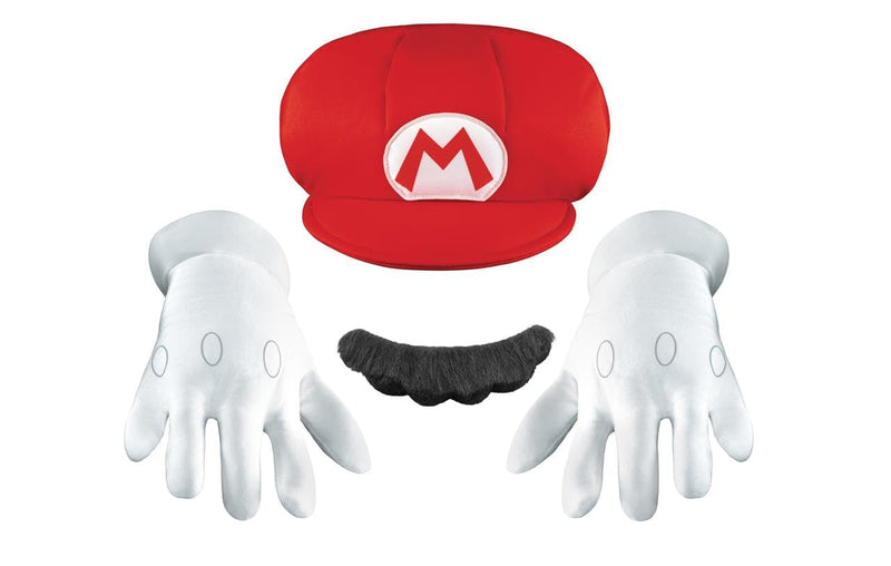 Super Mario Bros Mario Accessory Kit for Kids, Officially Licensed by Disguise, Includes Character Hat, Mustache and Lined White Gloves, Pair with Disguise Dress Up