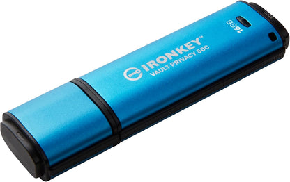 Kingston IronKey Vault Privacy 50 FIPS 197 Certified & XTS-AES 256-bit Encrypted USB TypeC Drive for Data Protection - IKVP50C/16GB