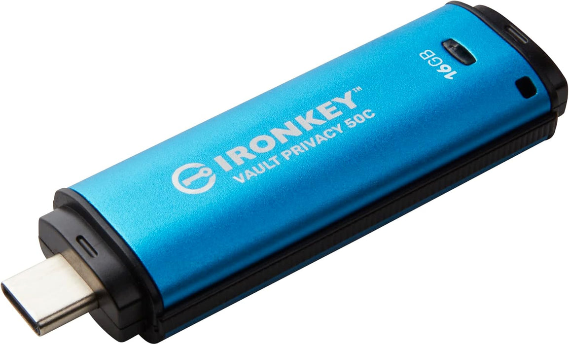 Kingston IronKey Vault Privacy 50 FIPS 197 Certified & XTS-AES 256-bit Encrypted USB TypeC Drive for Data Protection - IKVP50C/16GB