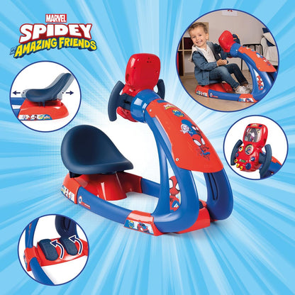 Smoby - Spidey - V8 Driver - Rijsimulator voor kinderen - Racecoureur - Elektronisch stuur - Boost- en achteruitrijfuncties - Geluiden en lichten - Vanaf 3 jaar - Gemaakt in Frankrijk