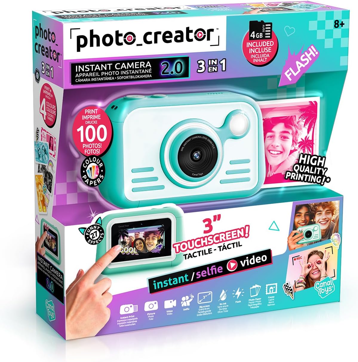 Photo Creator Instant Print Camera 2.0 – Real Photo Paper, 3″ Touchscreen & Built-In Flash with Ring Light – Print Instantly with No Ink Needed – Includes 100 Photos, SD Card & More, Ages 6+