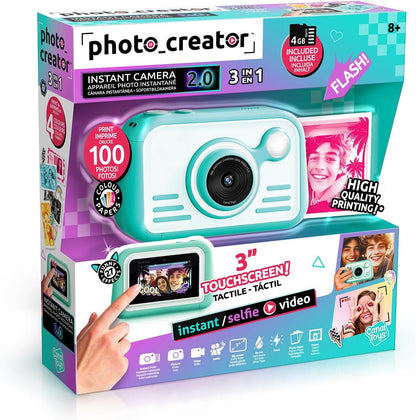 Photo Creator Instant Print Camera 2.0 – Real Photo Paper, 3″ Touchscreen & Built-In Flash with Ring Light – Print Instantly with No Ink Needed – Includes 100 Photos, SD Card & More, Ages 6+
