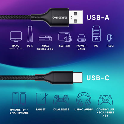 Oniverse Usb-A To Usb-C Charge Cable, 3 M - Black