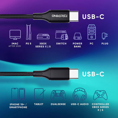 Oniverse Usb-C To Usb-C Charging Cable, 3 M - Black