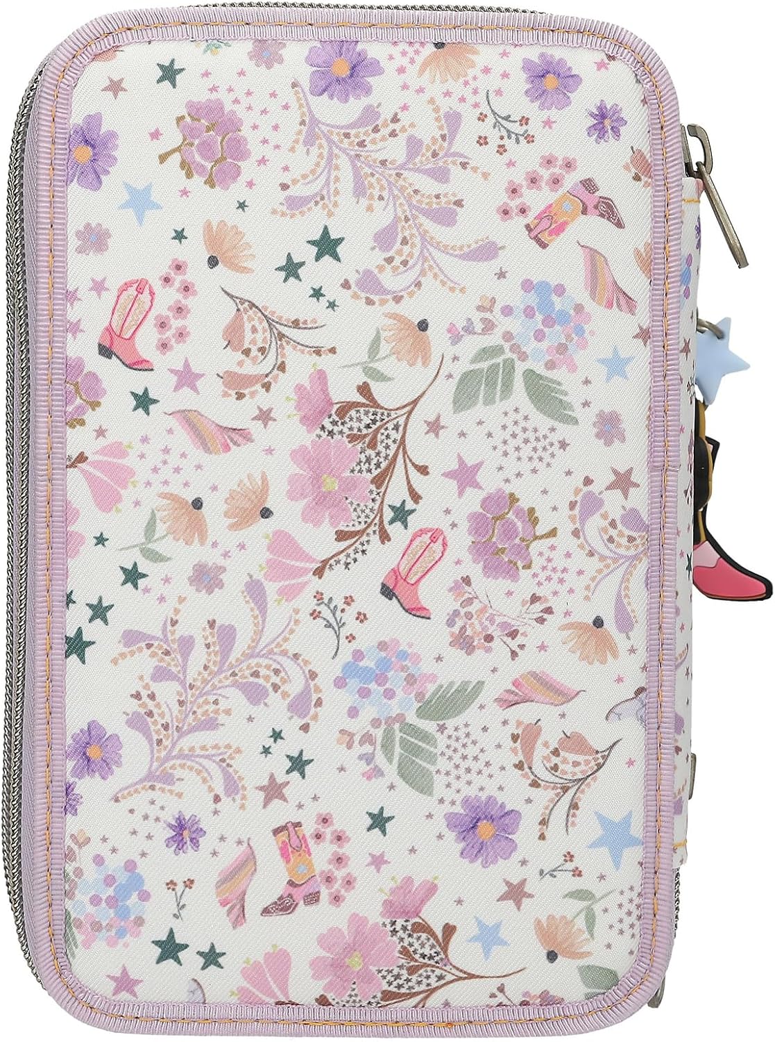 Depesche 13664 TOPModel Cowgirl - Filled 3-Compartment Pencil Case in Purple, with Model Motif and Flower Pattern, Pencil Case with Colouring Pencils, Scissors, Ruler and Much More