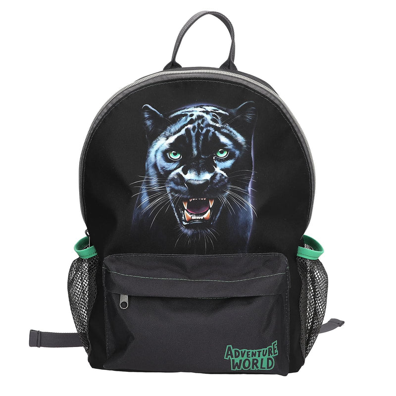 Depesche 13694 Adventure World Panther Backpack in Black and Green with Panther Motif, Bag with Adjustable Straps