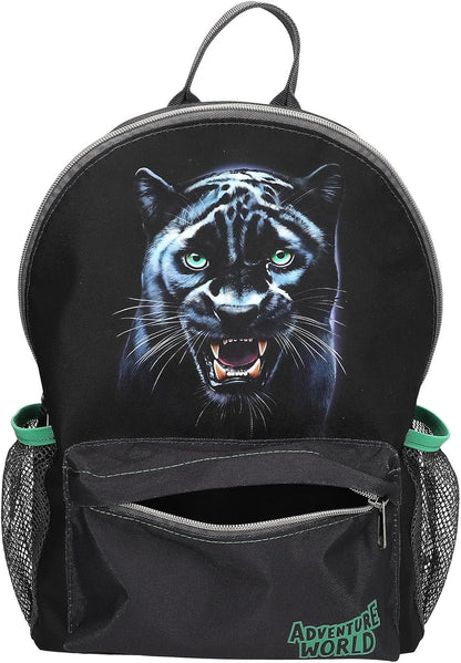 Depesche 13694 Adventure World Panther Backpack in Black and Green with Panther Motif, Bag with Adjustable Straps