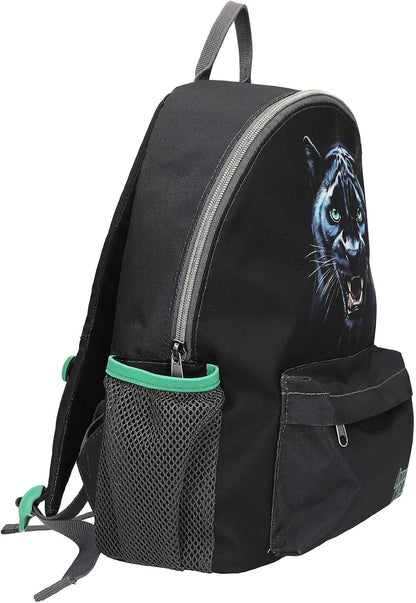 Depesche 13694 Adventure World Panther Backpack in Black and Green with Panther Motif, Bag with Adjustable Straps
