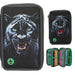 Depesche 13709 Adventure World Panther - filled 3-chamber pencil case in black, with leopard motif and LED light effects, pencil case with colored pencils, scissors