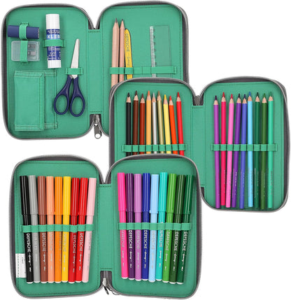 Depesche 13709 Adventure World Panther - filled 3-chamber pencil case in black, with leopard motif and LED light effects, pencil case with colored pencils, scissors