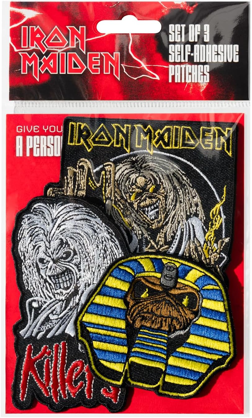 Grupo Erik Iron On Patches for Clothing - Iron Maiden Merchandise | 3 Sew On Patches for Clothing & for Backpacks, Backpack Accessories | Iron Maiden Gifts Under 15 Pounds