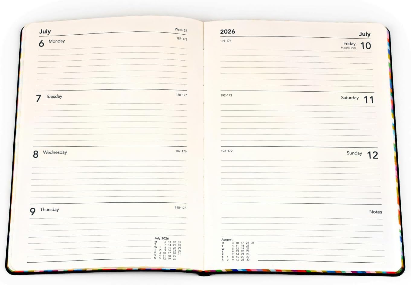 Collins - Edge Rainbow - 2026 12 Month Calendar Year Planner, Week-To-View Diary, A5 Soft Cover - Blue (ED153.U57-26