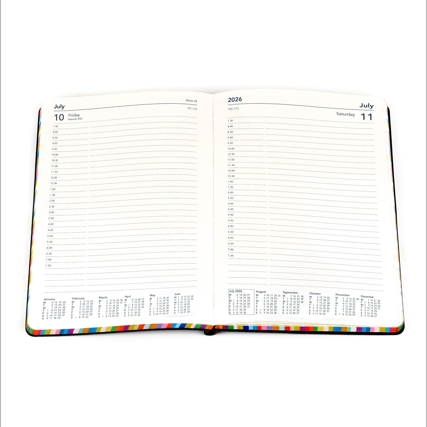 Collins - Edge Rainbow - 2026 12 Month Calendar Year Planner, Day-To-Page with 1/2 Hourly Appointments Diary, A5 Soft Cover - Charcoal (ED151.U96-26