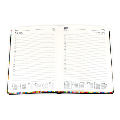 Collins - Edge Rainbow - 2026 12 Month Calendar Year Planner, Day-To-Page with 1/2 Hourly Appointments Diary, A5 Soft Cover - Charcoal (ED151.U96-26