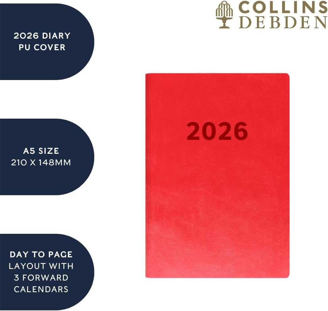 Collins - Edge Rainbow - 2026 12 Month Calendar Year Planner, Day-To-Page with 1/2 Hourly Appointments Diary, A5 Soft Cover - Charcoal (ED151.U96-26