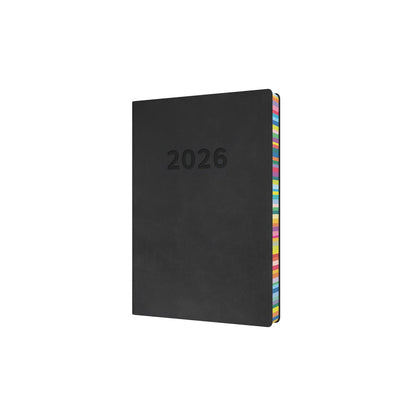 Collins - Edge Rainbow - 2026 12 Month Calendar Year Planner, Day-To-Page with 1/2 Hourly Appointments Diary, A5 Soft Cover - Charcoal (ED151.U96-26