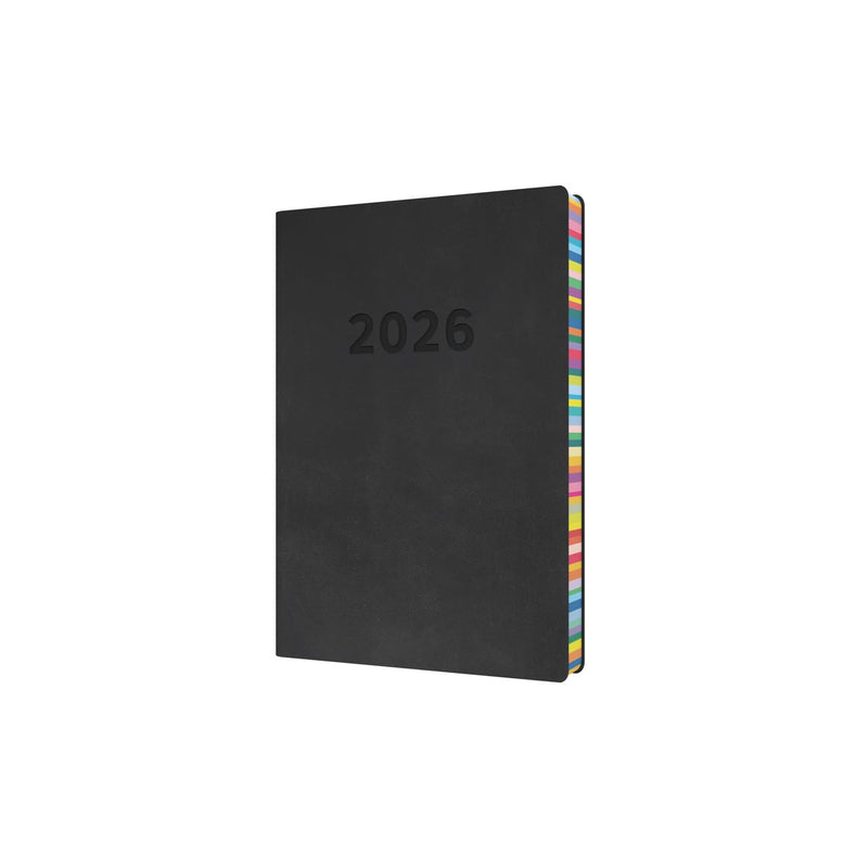 Collins - Edge Rainbow - 2026 12 Month Calendar Year Planner, Day-To-Page with 1/2 Hourly Appointments Diary, A5 Soft Cover - Charcoal (ED151.U96-26