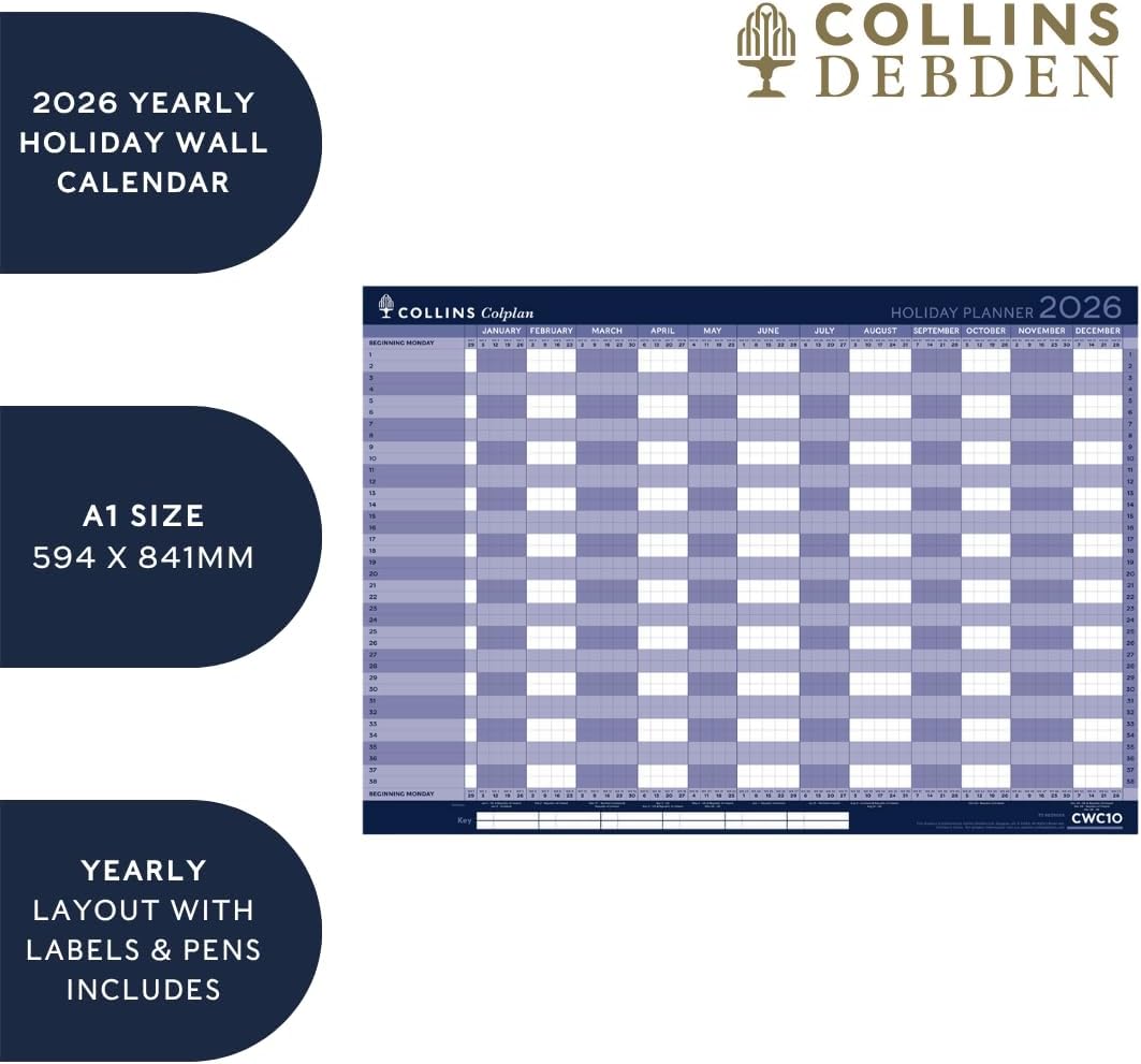 Collins - Colplan - A1 Yearly Holiday Wall Calendar 2026 (CWC10-26