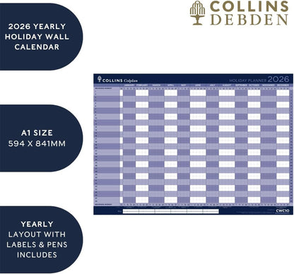 Collins - Colplan - A1 Yearly Holiday Wall Calendar 2026 (CWC10-26