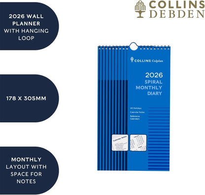 Collins - Colplan - 2026 12 Month Calendar Year Spiral Monthly Planner - Blue (64-26