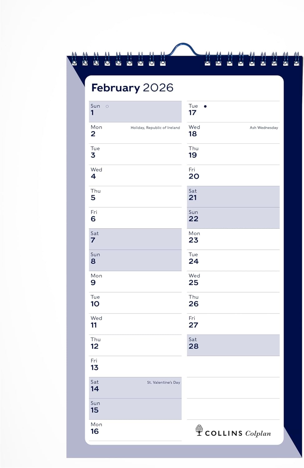 Collins - Colplan - 2026 12 Month Calendar Year Spiral Monthly Planner - Blue (64-26