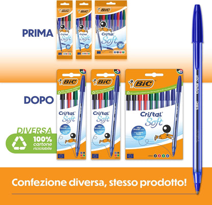 BIC Penne a Sfera Cristal Soft con Punta Media (1,2 mm) e Inchiostro Softline - Nero, Confezione da 10