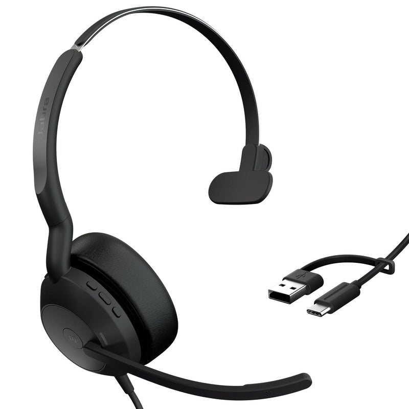 Jabra Evolve2 50 – USB-A/USB-C – Mono auricolare con filo certificato per Microsoft Teams