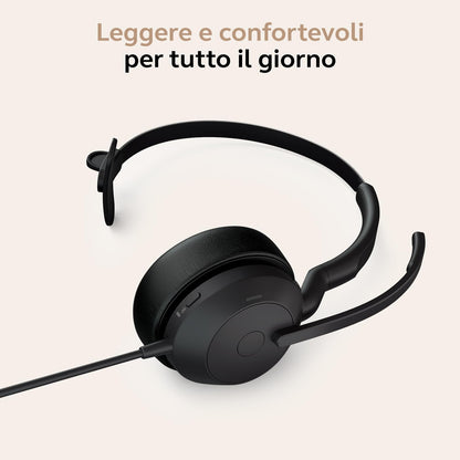 Jabra Evolve2 50 – USB-A/USB-C – Mono auricolare con filo certificato per Microsoft Teams