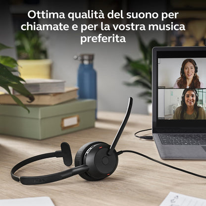 Jabra Evolve2 50 – USB-A/USB-C – Mono auricolare con filo certificato per Microsoft Teams