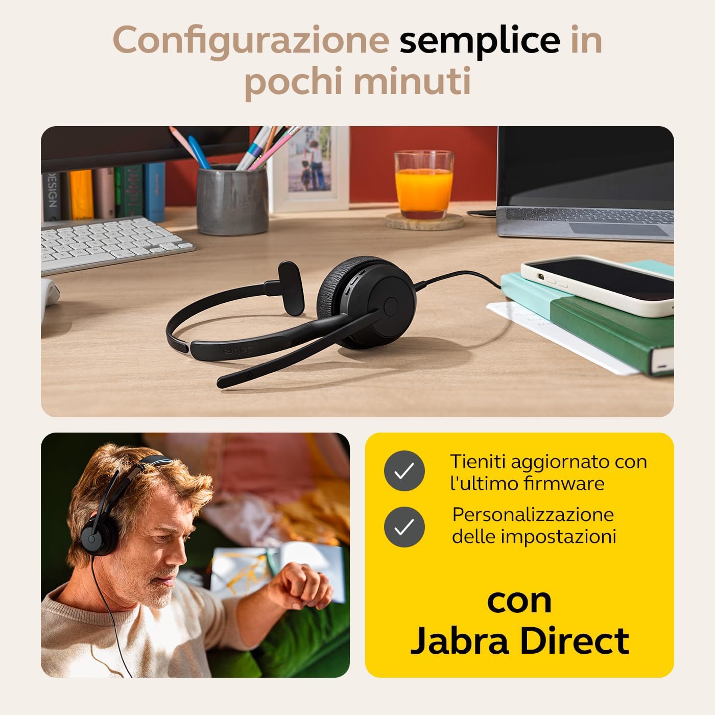 Jabra Evolve2 50 – USB-A/USB-C – Mono auricolare con filo certificato per Microsoft Teams