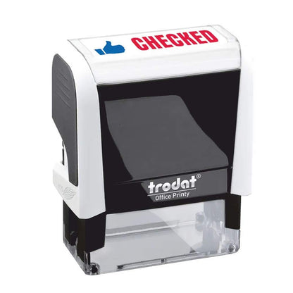 Trodat Stamp 4912 Office Printy with English Text CHECKED – Self Inking, Red and Blue Ink, 18 x 46 mm